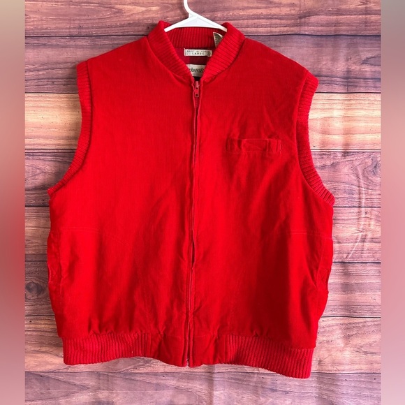 St. John's Bay Other - St Johns Bay Mens Red Corduroy Vest Flannel Lined Large Vintage Full Zip Gilet